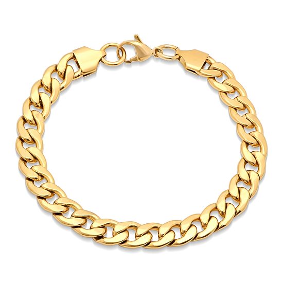 Steeltime Mens 18K Gold Over Stainless Steel Solid Curb Chain Bracelet