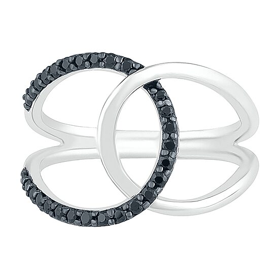 Double C Link Womens 1/4 CT. T.W. Natural Black Diamond Sterling Silver Cocktail Ring