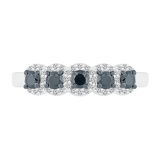 Womens 2MM 1/2 CT. T.W. Natural Black Diamond Sterling Silver 5-Stone Band