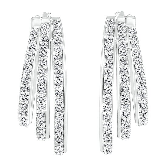 Womens 1 CT. T.W. Natural White Diamond Sterling Silver 24mm Hoop Earrings