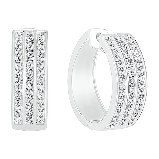 Womens 1 CT. T.W. Natural White Diamond Sterling Silver 20.5mm Hoop Earrings