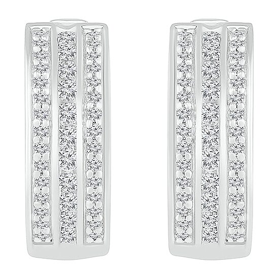 Womens 1 CT. T.W. Natural White Diamond Sterling Silver 20.5mm Hoop Earrings