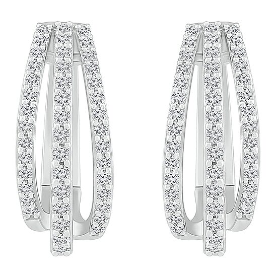 Womens 1 CT. T.W. Natural White Diamond Sterling Silver 21mm Hoop Earrings