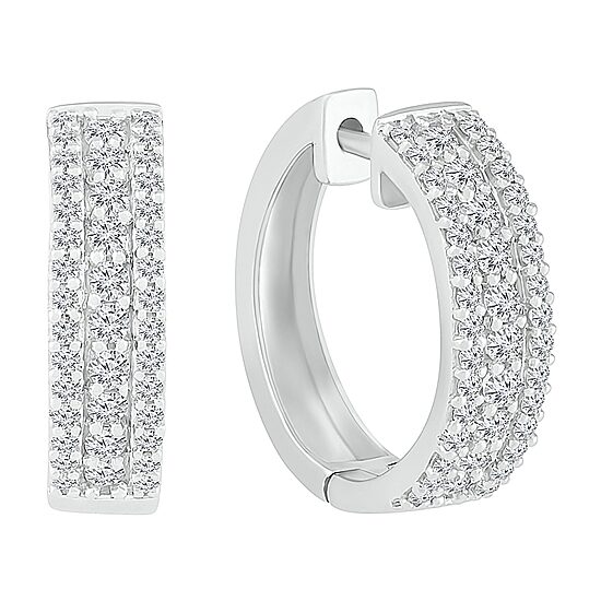 Womens 1 CT. T.W. Natural White Diamond Sterling Silver 20mm Hoop Earrings