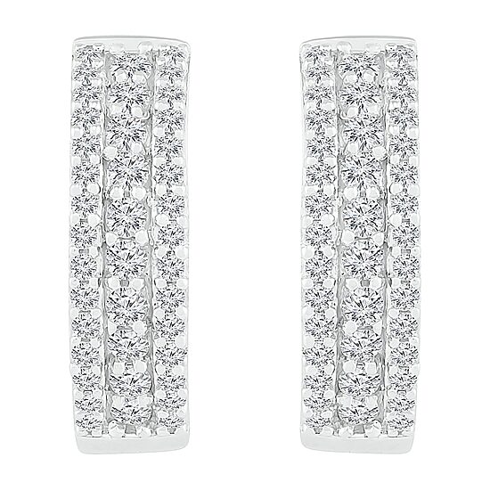 Womens 1 CT. T.W. Natural White Diamond Sterling Silver 20mm Hoop Earrings