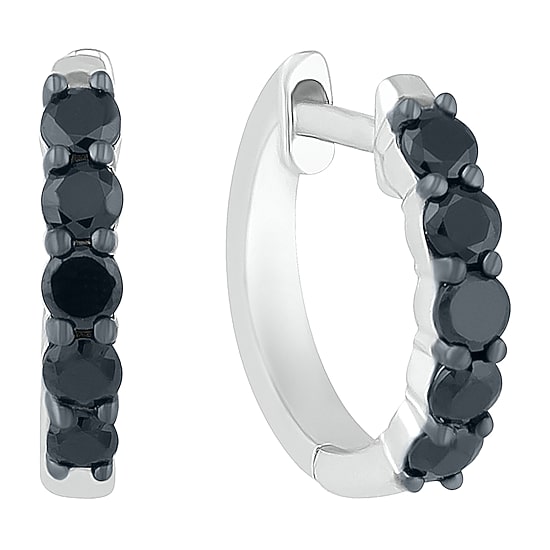 Womens 1/2 CT. T.W. Natural Black Diamond Sterling Silver 13mm Hoop Earrings