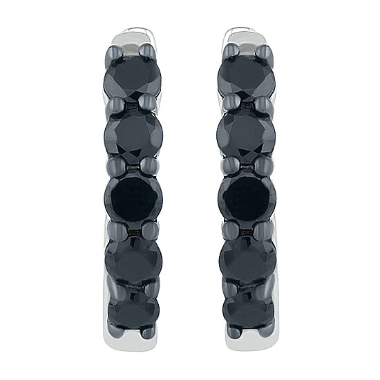 Womens 1/2 CT. T.W. Natural Black Diamond Sterling Silver 13mm Hoop Earrings