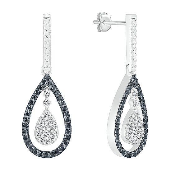 Womens 1/2 CT. T.W. Natural Black Diamond Sterling Silver Pear Drop Earrings