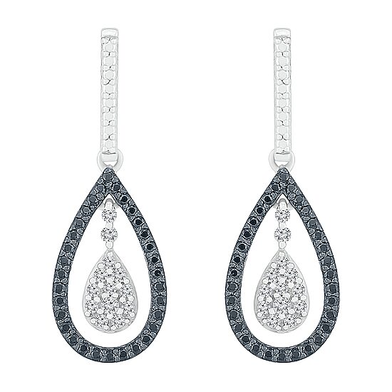 Womens 1/2 CT. T.W. Natural Black Diamond Sterling Silver Pear Drop Earrings