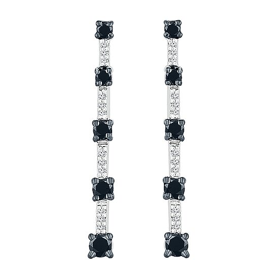 Linear Womens 1/3 CT. T.W. Natural Black Diamond Sterling Silver Drop Earrings