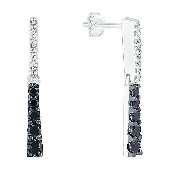 Linear Womens 1/3 CT. T.W. Natural Black Diamond Sterling Silver Drop Earrings