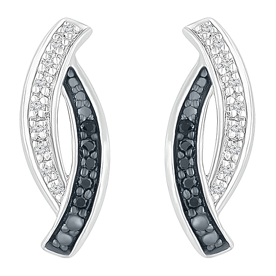 1/8 CT. T.W. Natural Black Diamond Sterling Silver 14.5mm Curved Stud Earrings