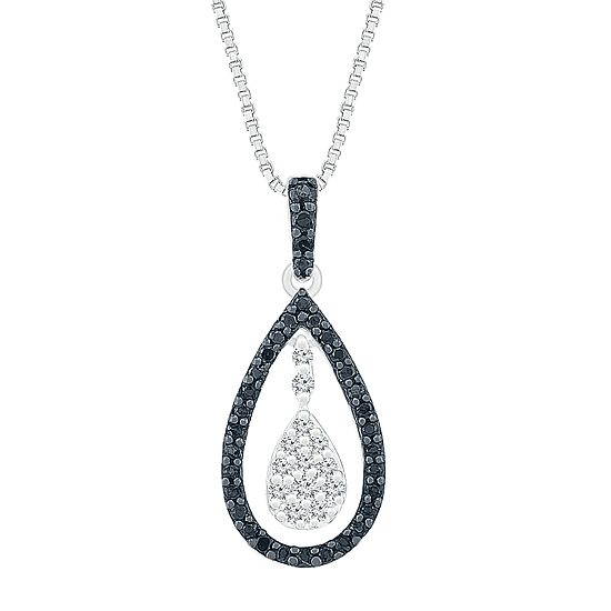 Womens 1/3 CT. T.W. Natural Black Diamond Sterling Silver Pear 18 Inch Pendant Necklace