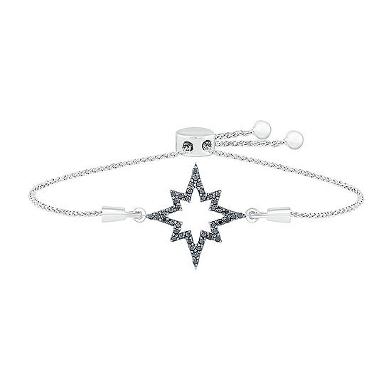 North Star Womens 1/4 CT. T.W. Natural Black Diamond Sterling Silver Star Bolo Bracelet