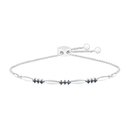 Womens 1/3 CT. T.W. Natural Black Diamond Sterling Silver Bolo Bracelet