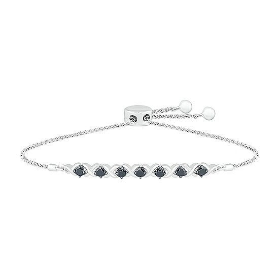 Womens 1 CT. T.W. Natural Black Diamond Sterling Silver Bolo Bracelet
