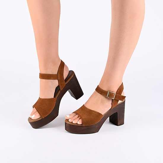 Journee Signature Katana Womens Round Open Toe Stacked Heel Pumps