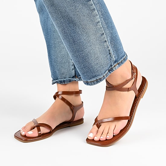 Journee Collection Womens Charra Ankle Strap Flat Sandals