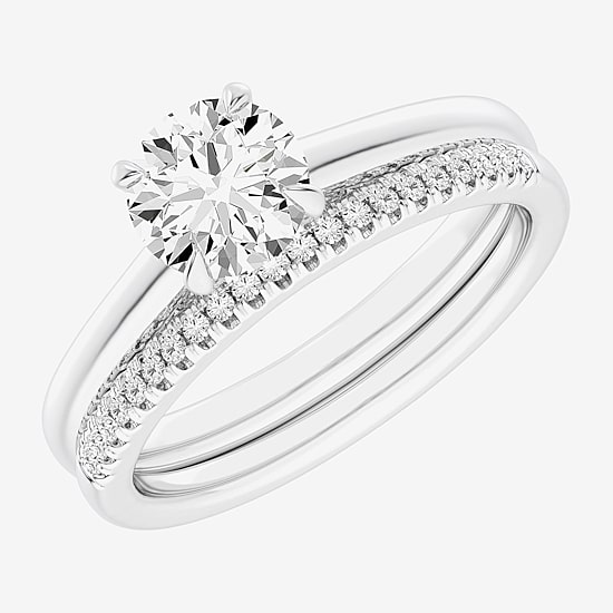 (G / Vs2-Si1) Womens 1 1/4 CT. T.W. Lab Grown White Diamond 14K Gold Round Solitaire Bridal Set