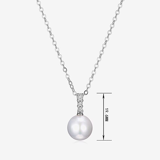 Womens Diamond Accent White Cultured Freshwater Pearl Sterling Silver 18 Inch Pendant Necklace