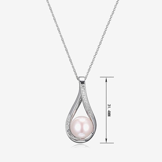 Womens Diamond Accent White Cultured Freshwater Pearl Sterling Silver 18 Inch Pendant Necklace
