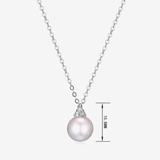 Womens Diamond Accent White Cultured Freshwater Pearl Sterling Silver 18 Inch Pendant Necklace