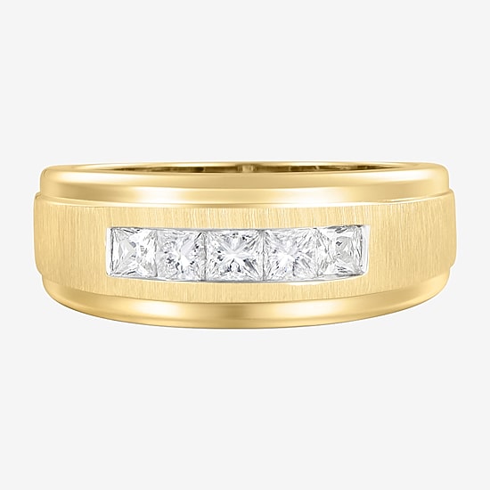 (F / Vs2) Mens 8.5MM 1 CT. T.W. Lab Grown White Diamond 14K Gold 5-Stone Wedding Band
