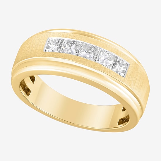 (F / Vs2) Mens 8.5MM 1 CT. T.W. Lab Grown White Diamond 14K Gold 5-Stone Wedding Band