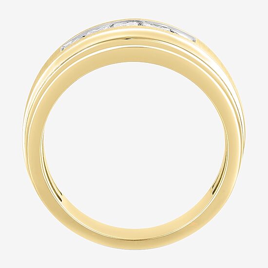 (F / Vs2) Mens 8.5MM 1 CT. T.W. Lab Grown White Diamond 14K Gold 5-Stone Wedding Band