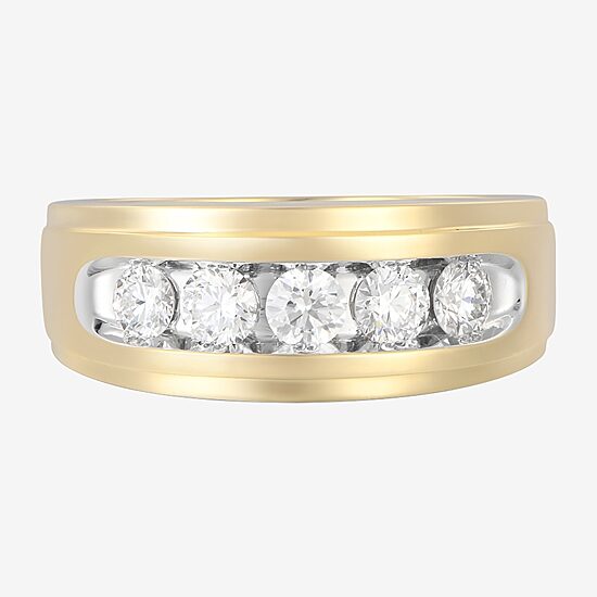 (F / Vs2) Mens 9.5MM 1 CT. T.W. Lab Grown White Diamond 14K Gold 5-Stone Wedding Band