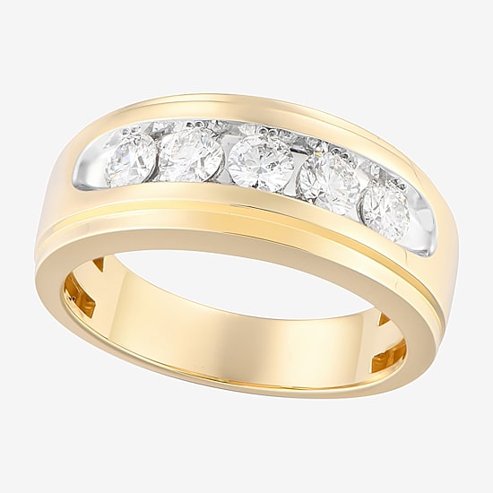 (F / Vs2) Mens 9.5MM 1 CT. T.W. Lab Grown White Diamond 14K Gold 5-Stone Wedding Band