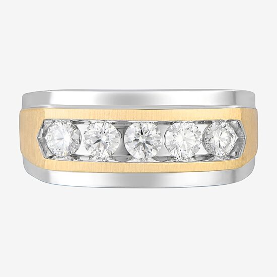 (F / Vs2) Mens 9.5MM 1 CT. T.W. Lab Grown White Diamond 14K Two Tone Gold 5-Stone Wedding Band