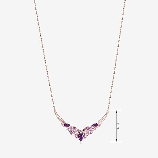 Womens Purple Amethyst 14K Rose Gold Over Silver 18 Inch Chevron Necklace