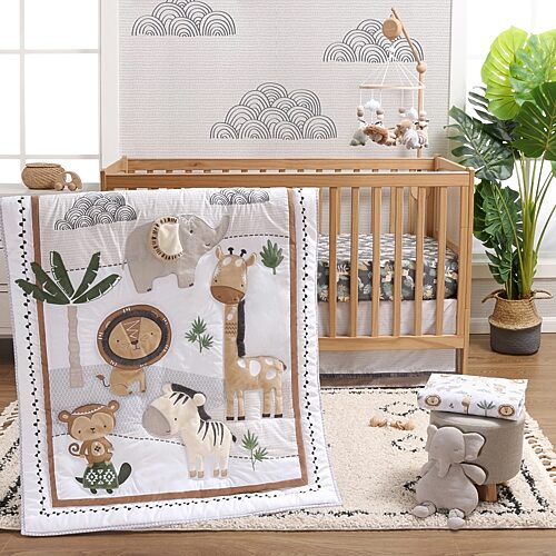 The Peanutshell Safari Serenity Cotton Crib Bedding Set for Baby Boys and Baby Girls, 4 Pieces - Open Miscellaneous