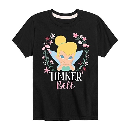 Disney Collection Little & Big Kid Girls Crew Neck Long Sleeve Regular Fit Tinker Bell Graphic T-Shirt, X-large, Black