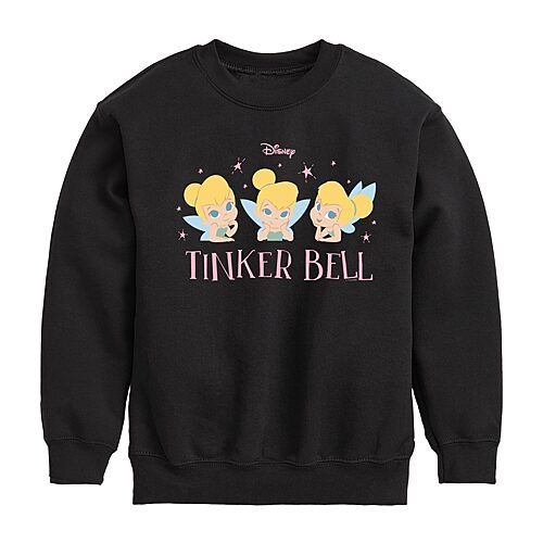 Disney Collection Little & Big Kid Girls Crew Neck Long Sleeve Tinker Bell Sweatshirt, X-large, Black