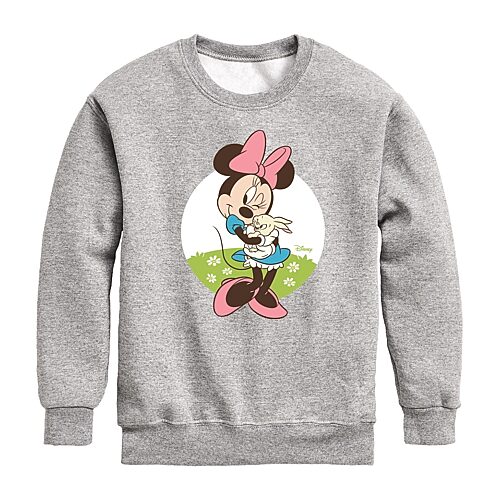 Disney Collection Little & Big Kid Girls Crew Neck Long Sleeve Minnie Mouse Sweatshirt, X-large, Gray