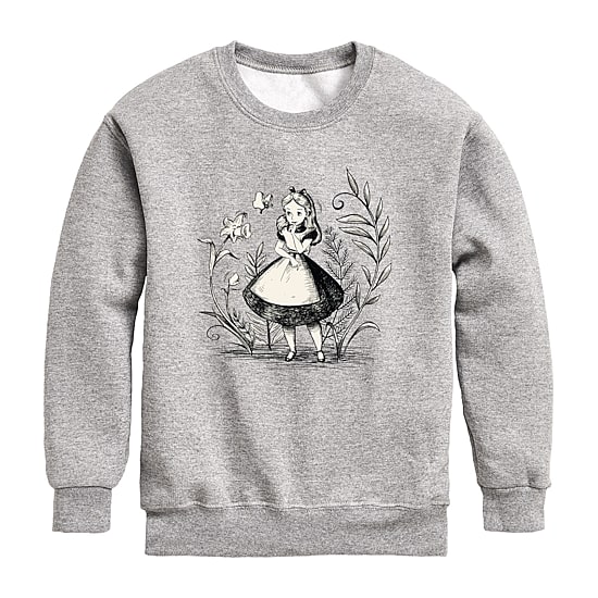 Disney Collection Little & Big Kid Girls Crew Neck Long Sleeve Alice in Wonderland Sweatshirt