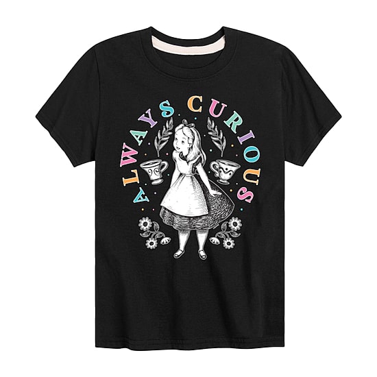 Disney Collection Little & Big Kid Girls Crew Neck Short Sleeve Regular Fit Alice in Wonderland Graphic T-Shirt
