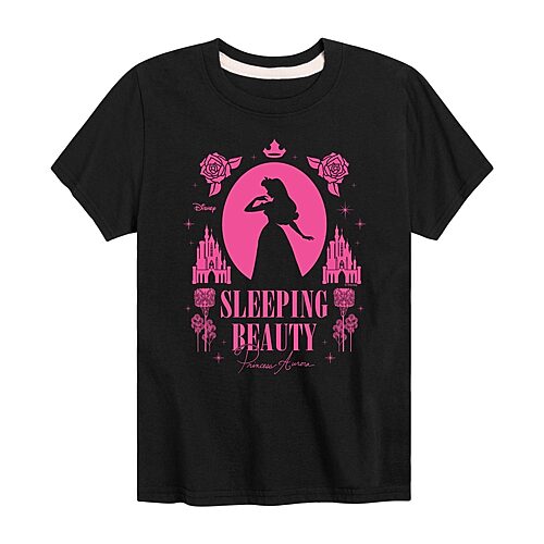 Disney Collection Little & Big Kid Girls Crew Neck Short Sleeve Regular Fit Princess Sleeping Beauty Graphic T-Shirt, X-large, Black