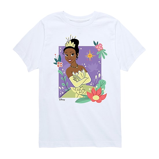 Disney Collection Little & Big Kid Girls Crew Neck Short Sleeve Regular Fit Princess Tiana Graphic T-Shirt