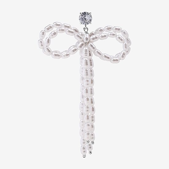 Bijoux Bar Silver Tone Womens Glass Simulated Pearl Bow Drop Earrings