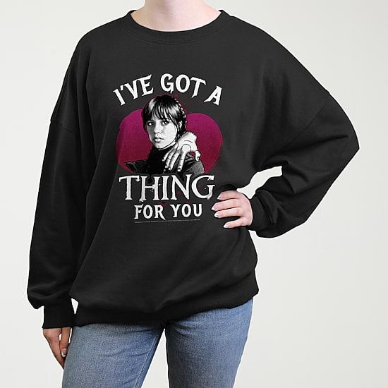 Wednesday I'Ve Got A Thing For You Womens Juniors Crew Neck Long Sleeve Sweatshirt