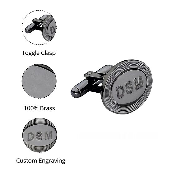 Personalized Oval 5-Line Border Cuff Links
