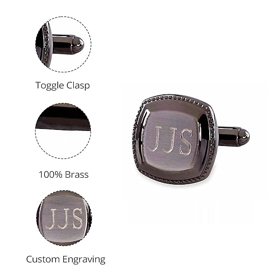 Gun Metal Cushion Cuff Links w/ Brushed Top