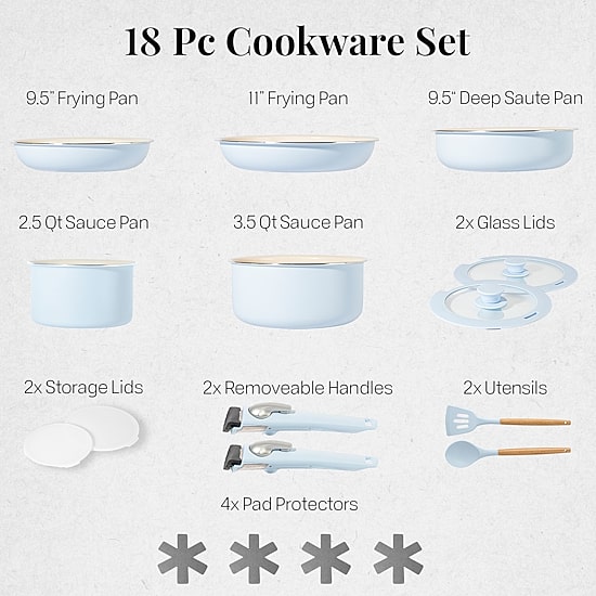 Gotham Steel Ceramic 18-pc. Non-Stick Cookware Set with Detachable Handles