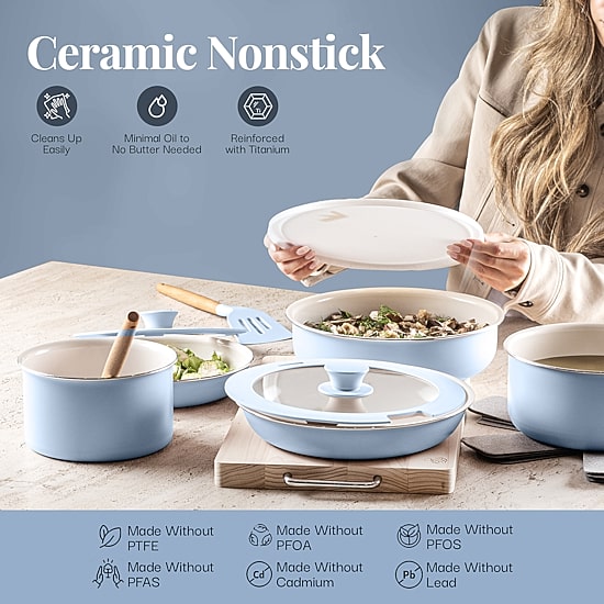 Gotham Steel Ceramic 18-pc. Non-Stick Cookware Set with Detachable Handles