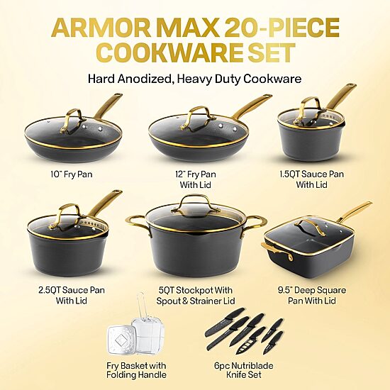 Granitestone Armor Max Gold Aluminum 20-pc. Non-Stick Cookware Set