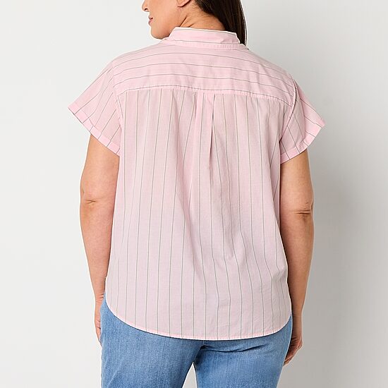 St. John's Bay Womens Short Sleeve Regular Fit Plus Button-Down Shirt