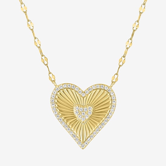Womens Lab Created White Sapphire 14K Gold Over Silver Heart 16 Inch Pendant Necklace